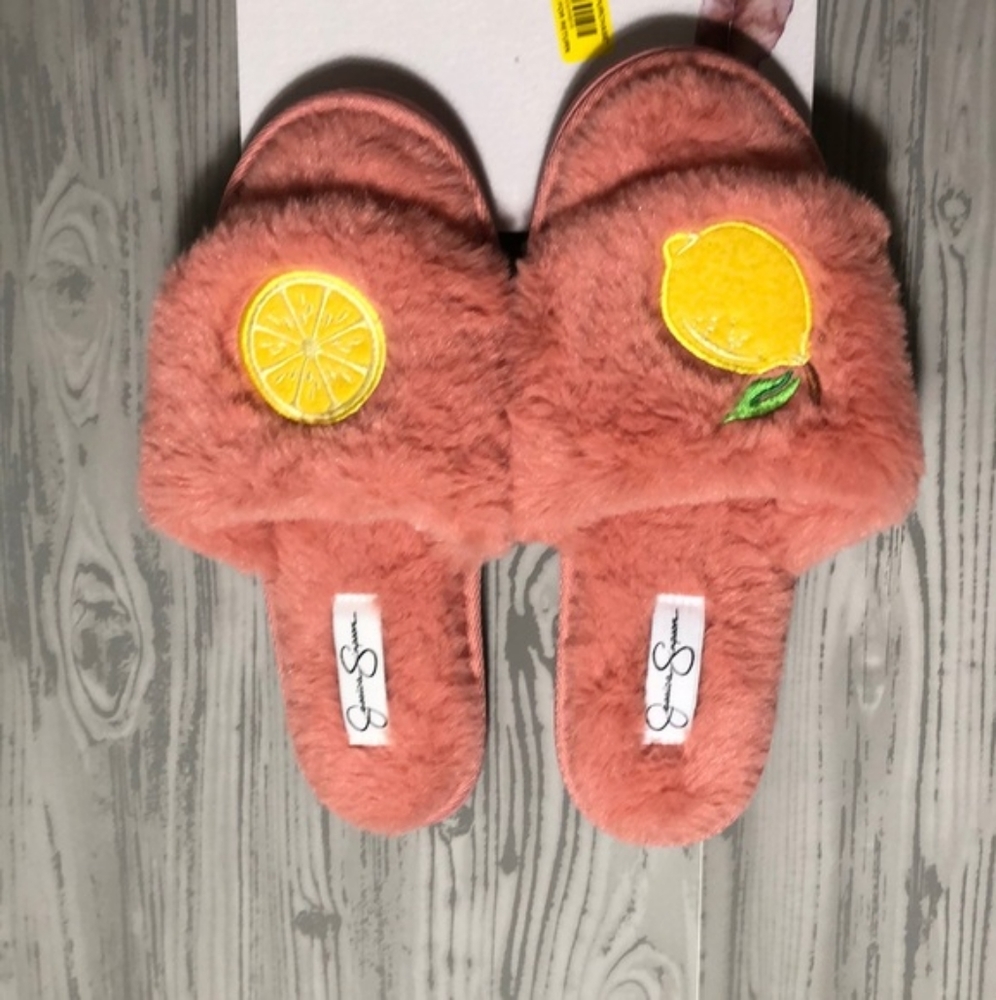 New Jessica Simpson Faux Fur Lemon Thong Slipper